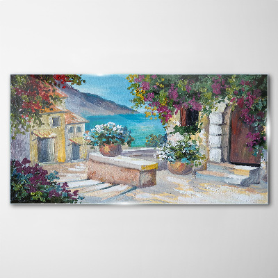 A seaside town in flowers Glass Wall Art