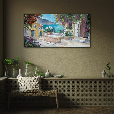 A seaside town in flowers Glass Wall Art