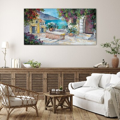 A seaside town in flowers Glass Wall Art