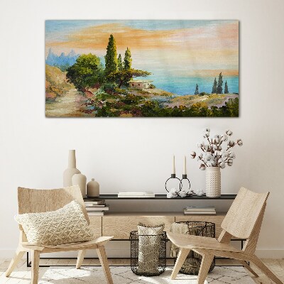 A peaceful seaside landscape Glass Wall Art