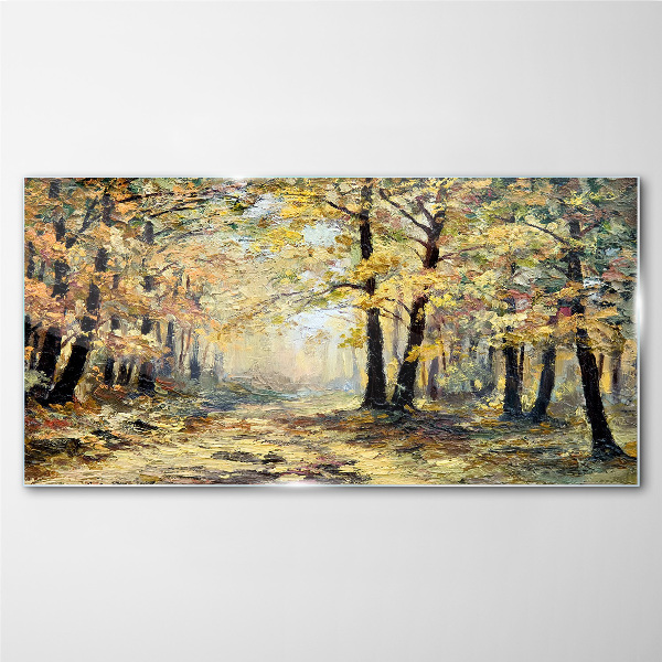 Golden forest in autumn aura Glass Wall Art