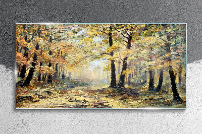 Golden forest in autumn aura Glass Wall Art