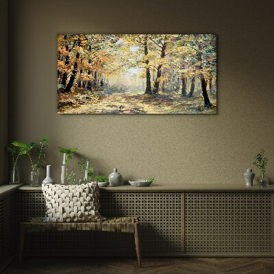 Golden forest in autumn aura Glass Wall Art