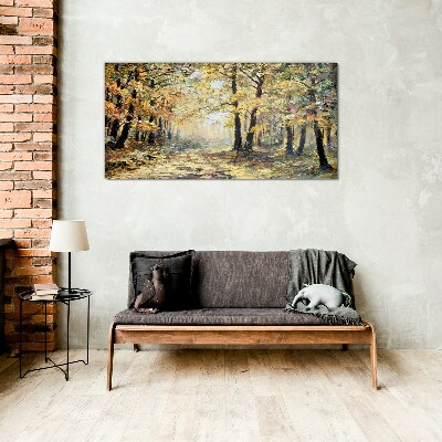 Golden forest in autumn aura Glass Wall Art