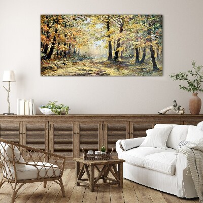 Golden forest in autumn aura Glass Wall Art
