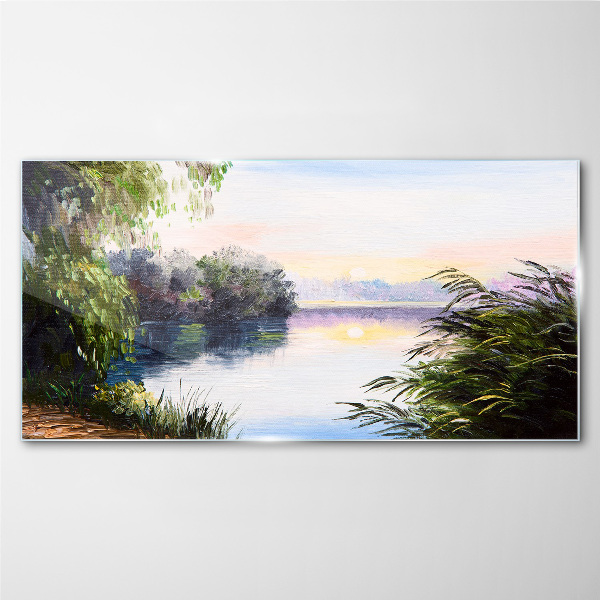 A peaceful landscape by the river Glass Wall Art