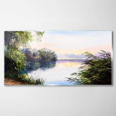 A peaceful landscape by the river Glass Wall Art