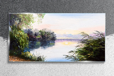 A peaceful landscape by the river Glass Wall Art