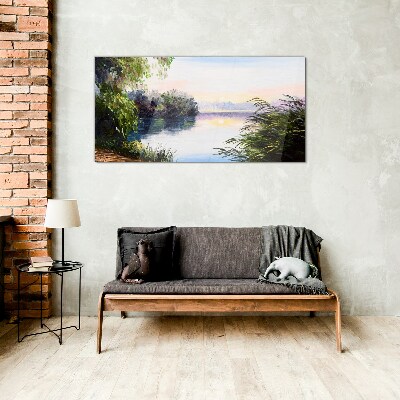 A peaceful landscape by the river Glass Wall Art