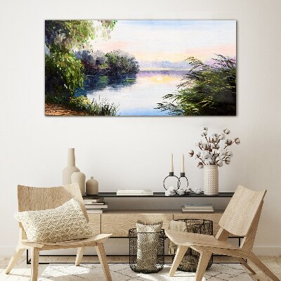 A peaceful landscape by the river Glass Wall Art
