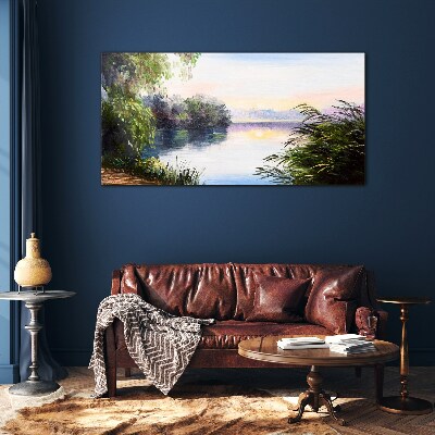 A peaceful landscape by the river Glass Wall Art