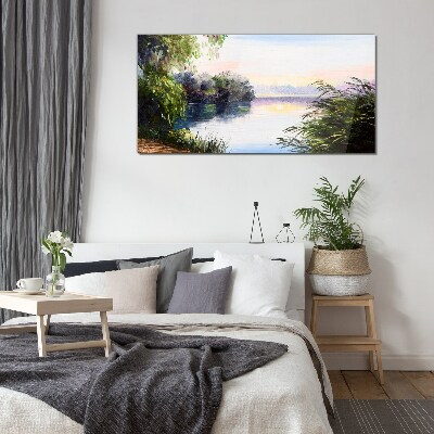 A peaceful landscape by the river Glass Wall Art