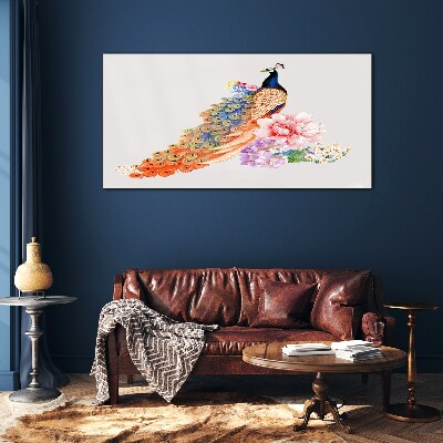 Peacocks among flowers Glass Wall Art