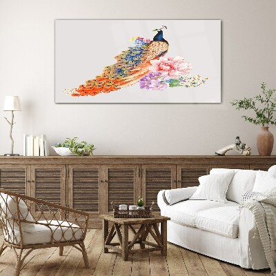 Peacocks among flowers Glass Wall Art