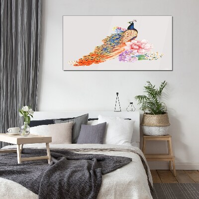 Peacocks among flowers Glass Wall Art
