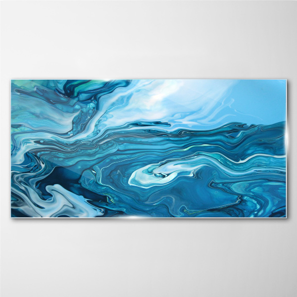 Ocean waves in shades of blue Glass Wall Art
