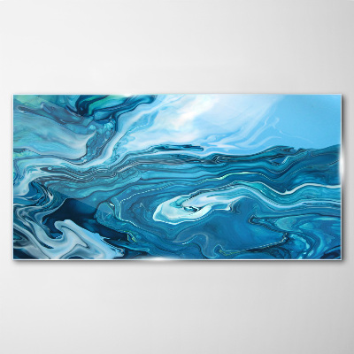 Ocean waves in shades of blue Glass Wall Art