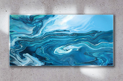 Ocean waves in shades of blue Glass Wall Art