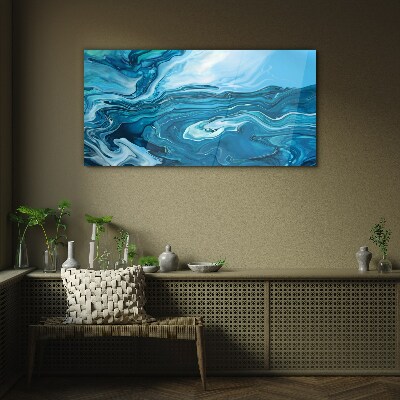 Ocean waves in shades of blue Glass Wall Art