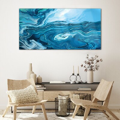 Ocean waves in shades of blue Glass Wall Art
