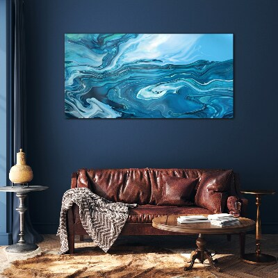 Ocean waves in shades of blue Glass Wall Art