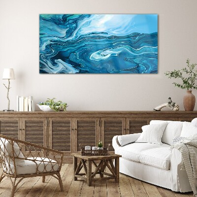 Ocean waves in shades of blue Glass Wall Art