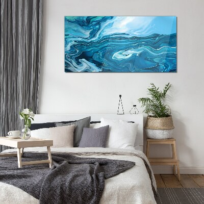 Ocean waves in shades of blue Glass Wall Art