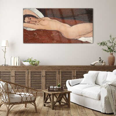 Lying Naked Woman Glass Wall Art