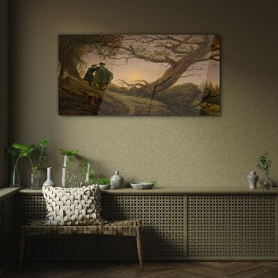 Sunset over the landscape Glass Wall Art