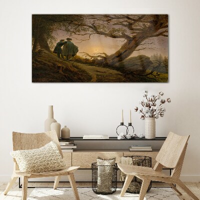 Sunset over the landscape Glass Wall Art