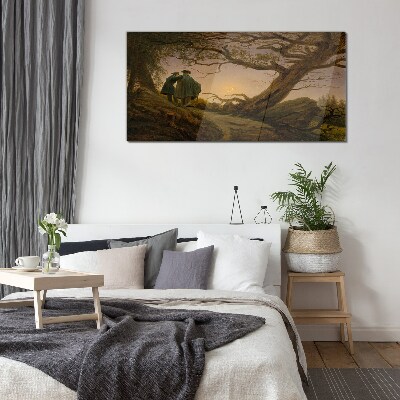 Sunset over the landscape Glass Wall Art