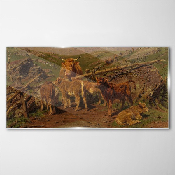 Pastoral landscape with cattle Glass Wall Art