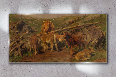 Pastoral landscape with cattle Glass Wall Art