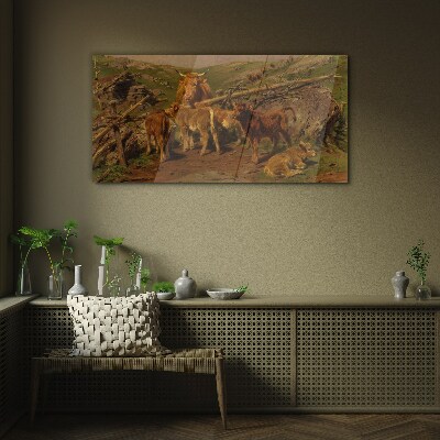 Pastoral landscape with cattle Glass Wall Art