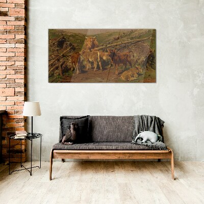 Pastoral landscape with cattle Glass Wall Art
