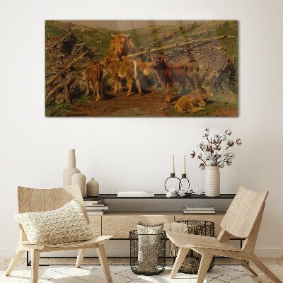 Pastoral landscape with cattle Glass Wall Art
