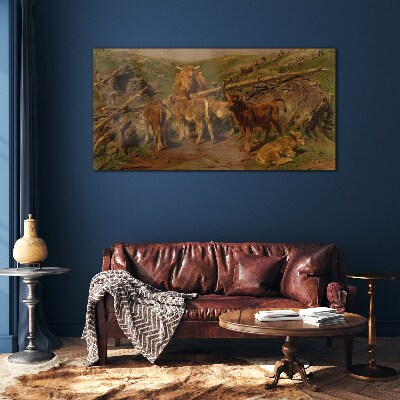 Pastoral landscape with cattle Glass Wall Art