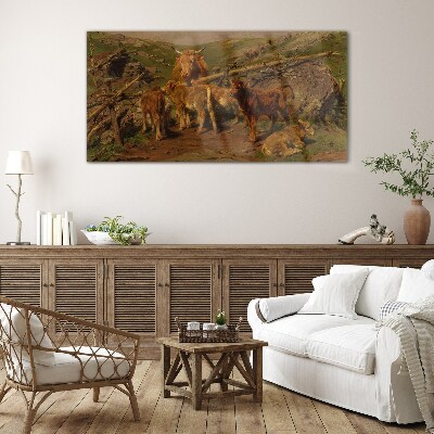 Pastoral landscape with cattle Glass Wall Art