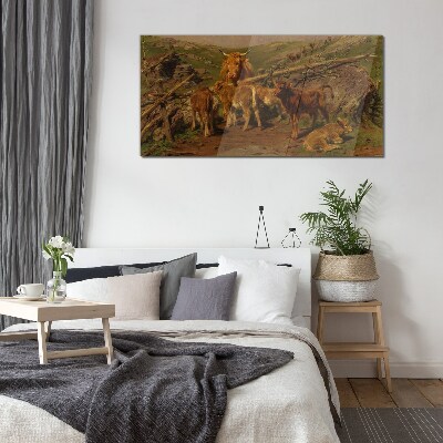 Pastoral landscape with cattle Glass Wall Art
