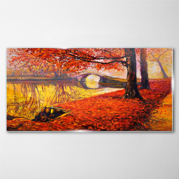 Golden autumn on the river Glass Wall Art