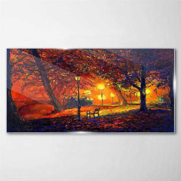 Golden autumn in the park Glass Wall Art