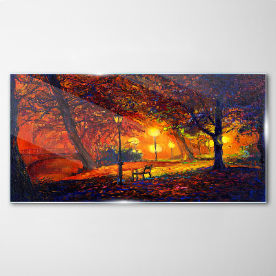 Golden autumn in the park Glass Wall Art