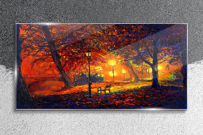 Golden autumn in the park Glass Wall Art