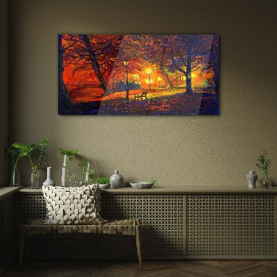 Golden autumn in the park Glass Wall Art