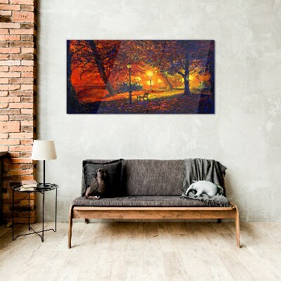 Golden autumn in the park Glass Wall Art