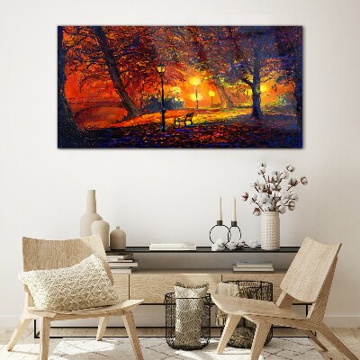 Golden autumn in the park Glass Wall Art