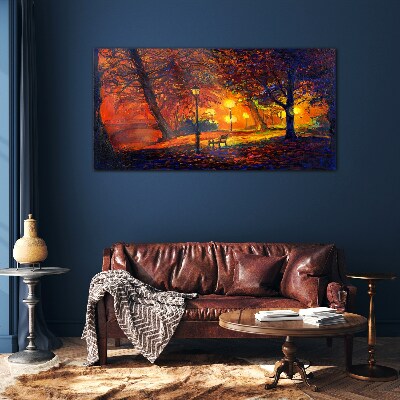 Golden autumn in the park Glass Wall Art