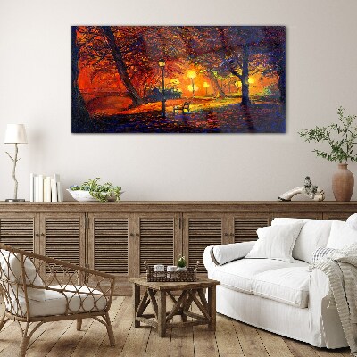 Golden autumn in the park Glass Wall Art
