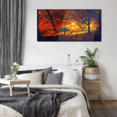 Golden autumn in the park Glass Wall Art