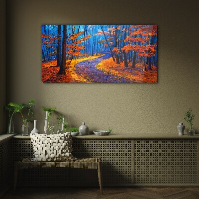 Autumn avenue in the colors of the sunset Glass Wall Art